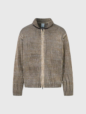 Co-ed Dorm Baggy Striped Zip-up Jacket - Beige