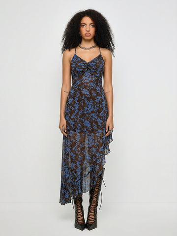 Tied Distance Strap Maxi Dress – Navy Brown