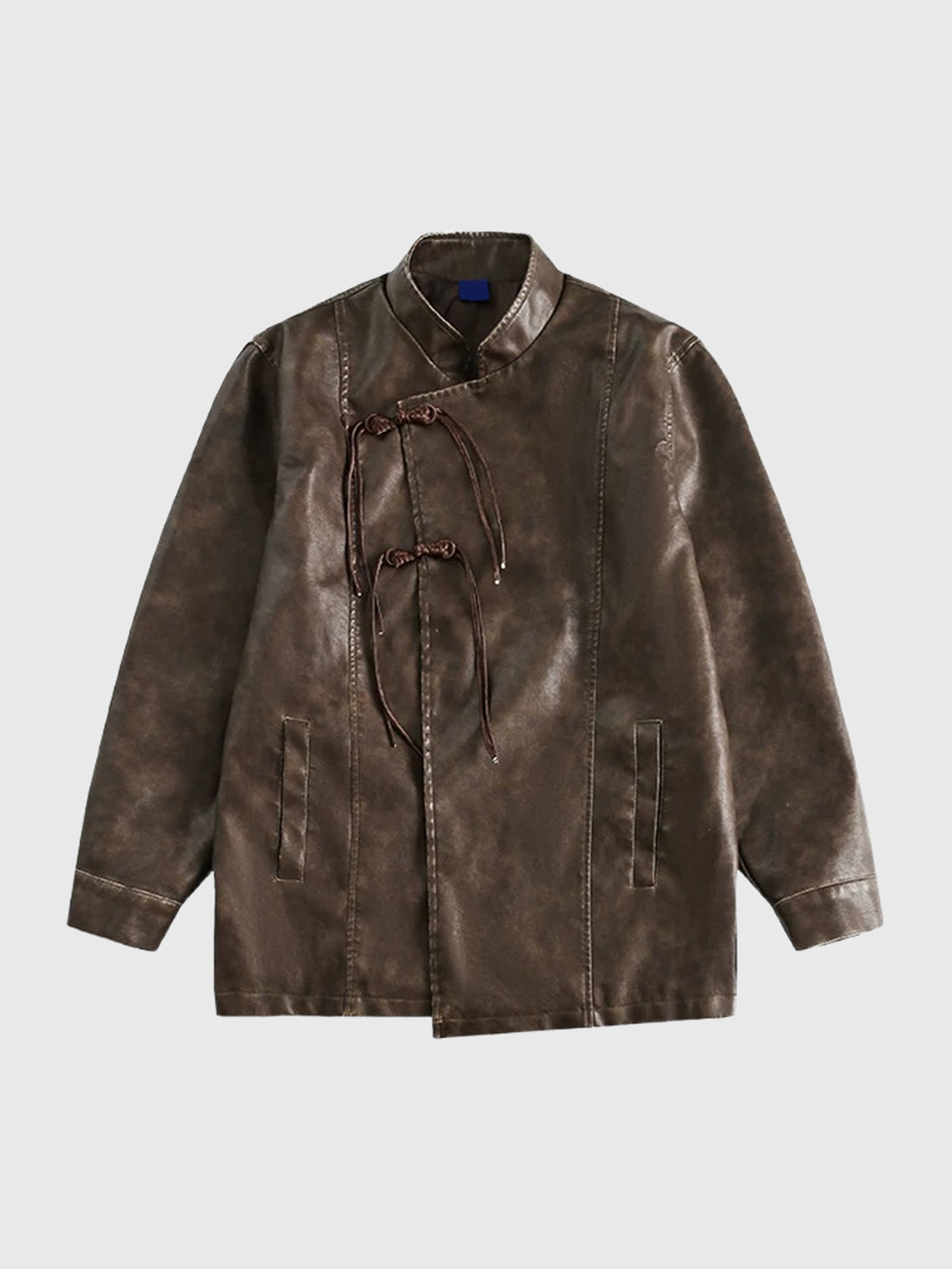 Co-ed Dorm Baggy Distressed Faux Leather Jacket - Brown