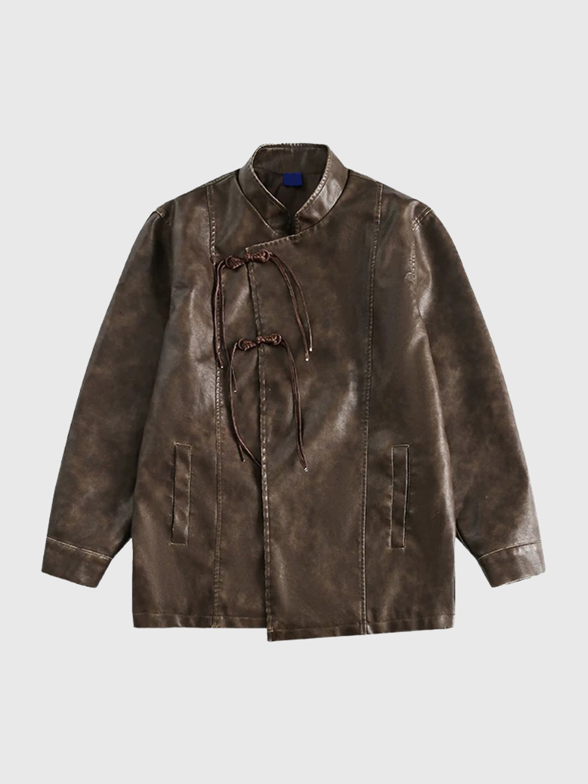 Co-ed Dorm Baggy Distressed Faux Leather Jacket - Brown