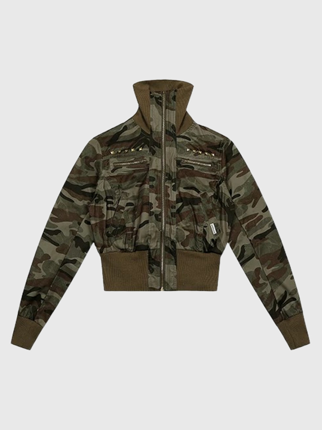 Co-ed Dorm Skimming Camouflage Cropped Zip-up Jacket - Green