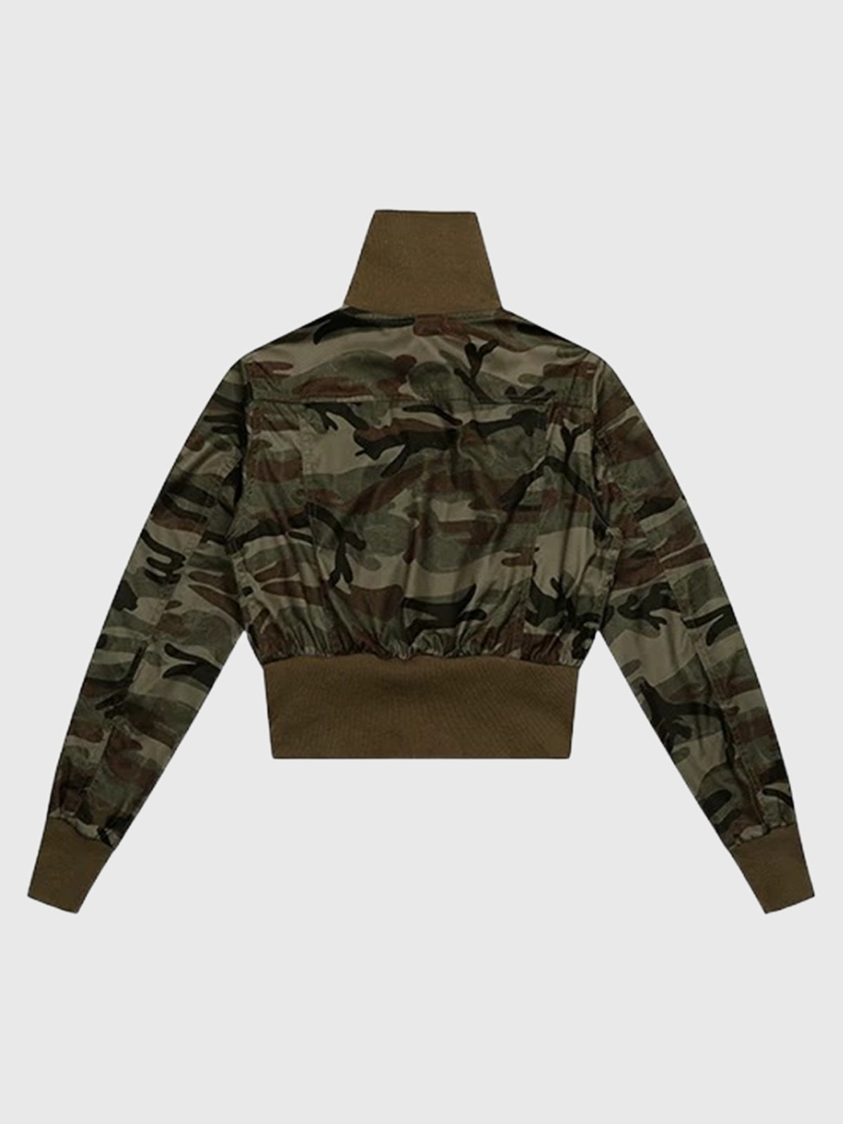 Co-ed Dorm Skimming Camouflage Cropped Zip-up Jacket - Green