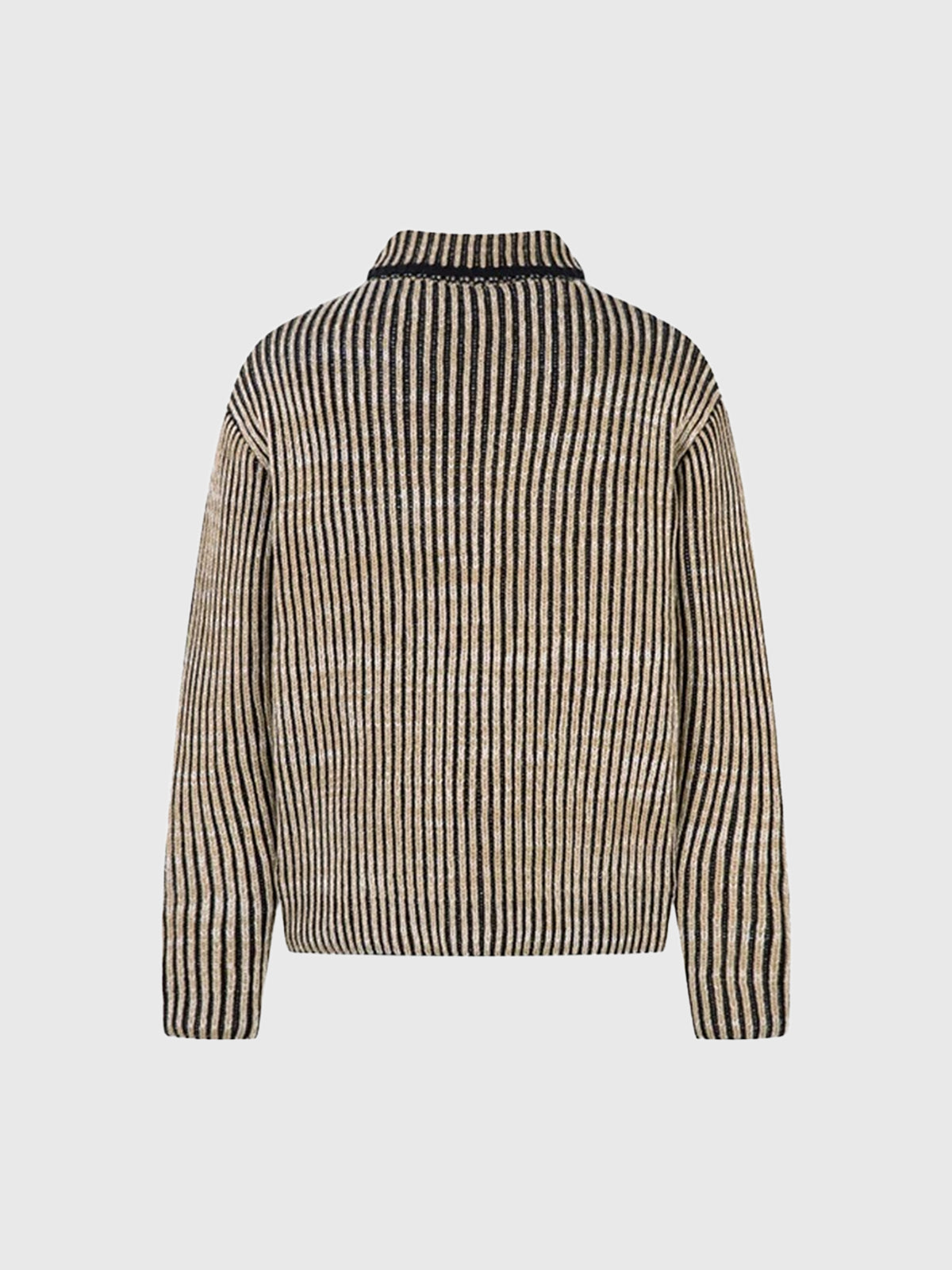 Co-ed Dorm Baggy Striped Zip-up Jacket - Beige