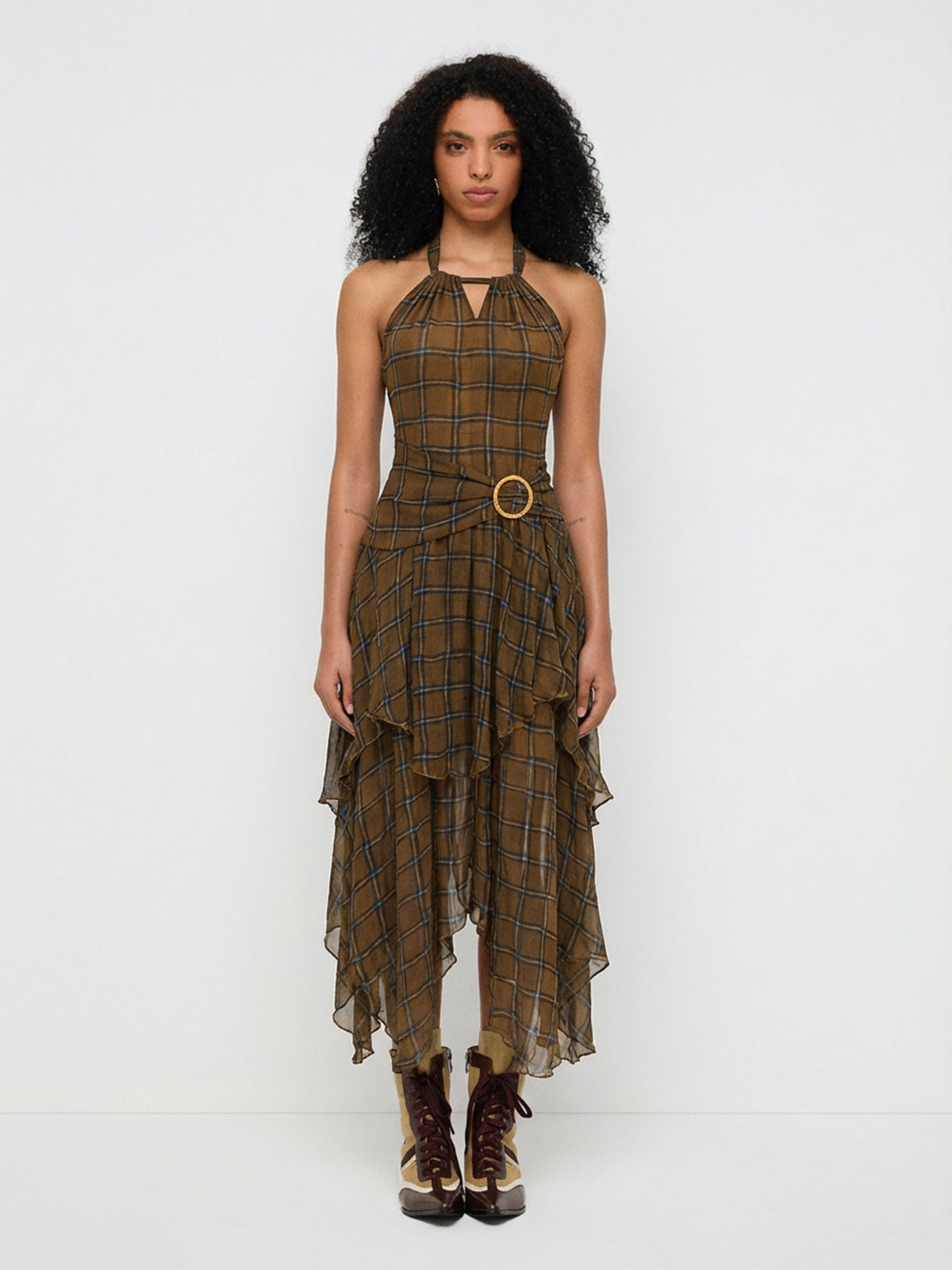 Hufflepuff House Ball Halter Maxi Dress – Turmeric Plaid