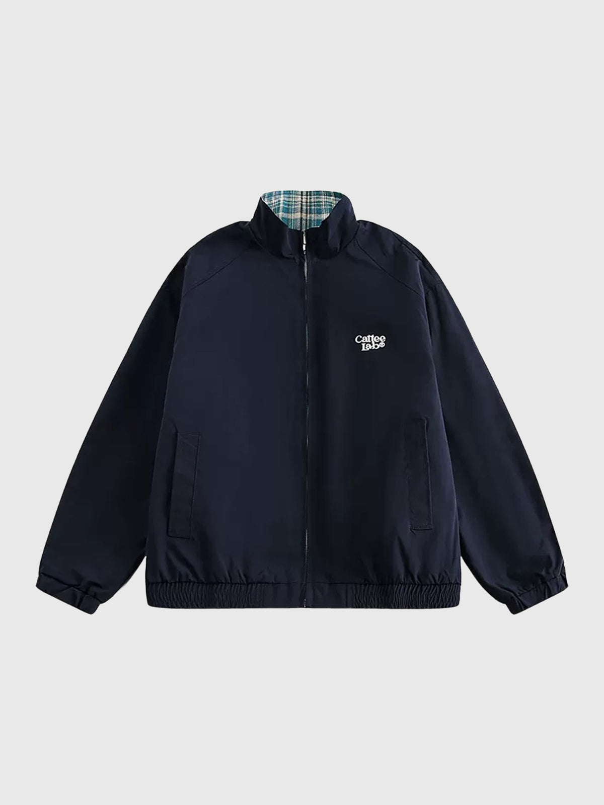 Co-ed Dorm Baggy Plaid Zip-up Jacket - Blue