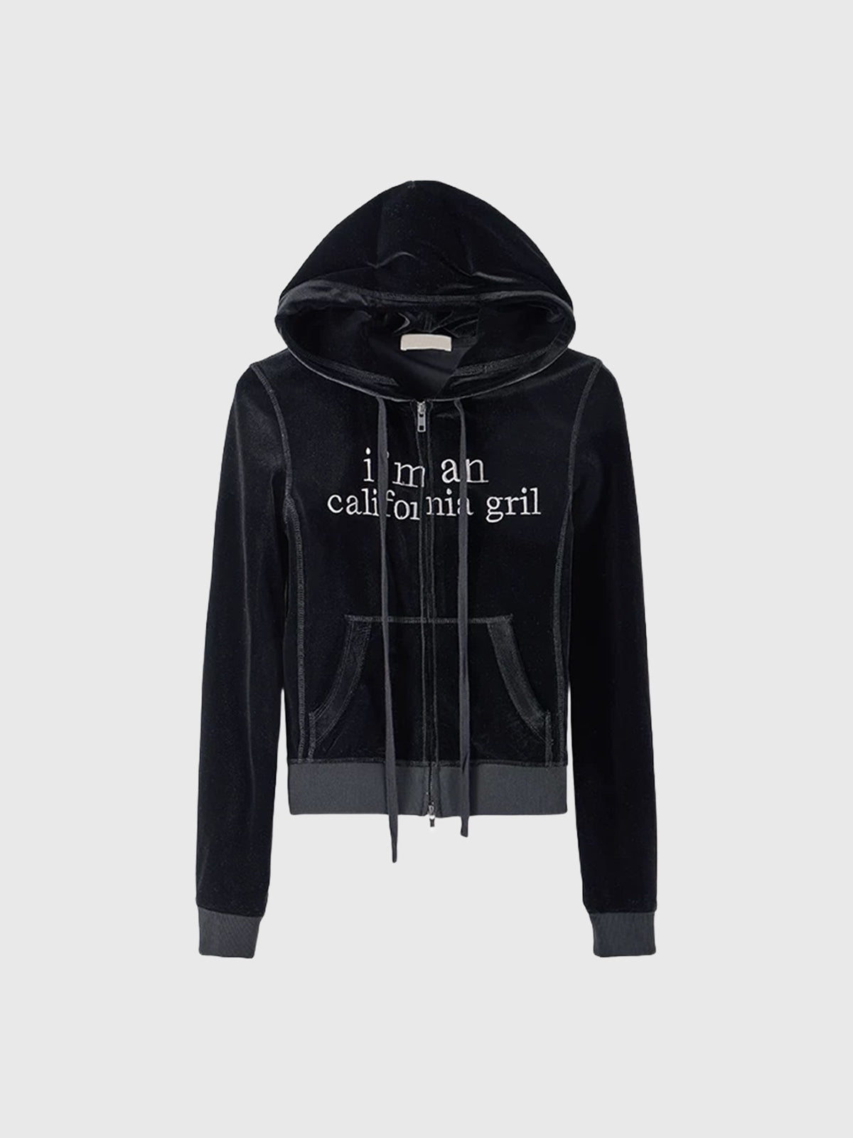 Co-ed Dorm Skimming Velour Cropped Zip-up Hoodie - Black