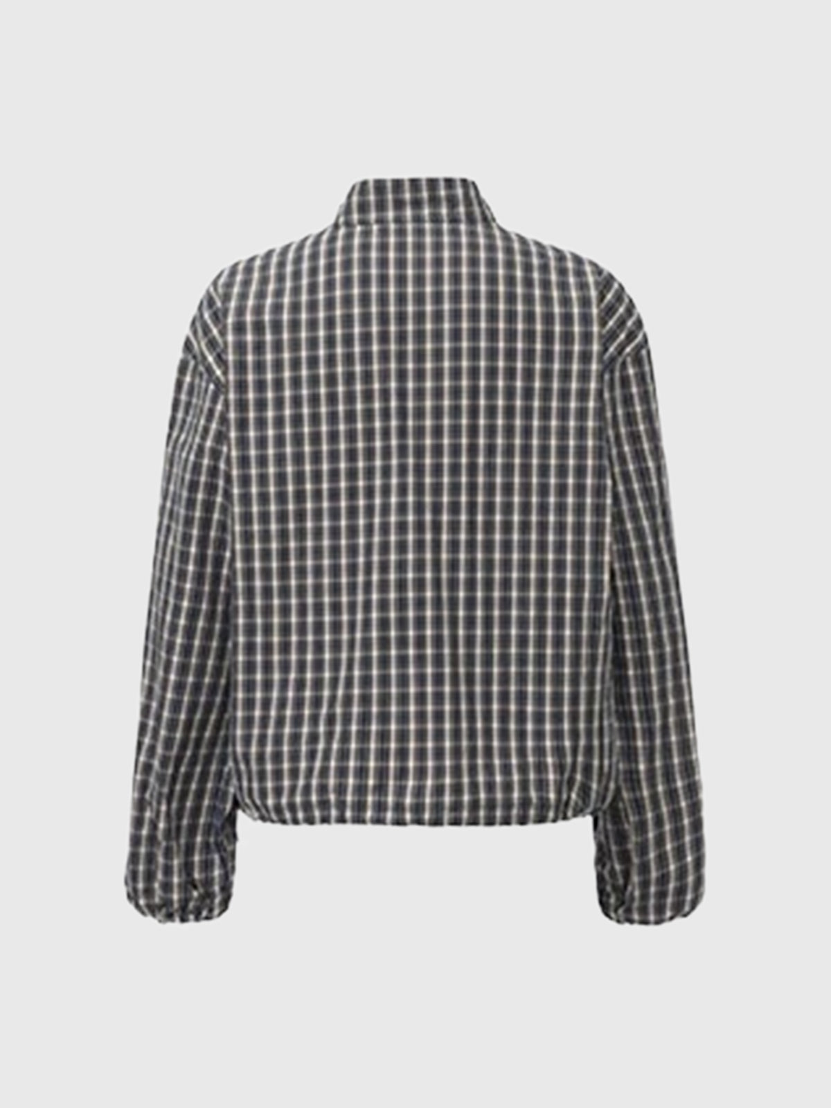 Co-ed Dorm Baggy Plaid Quarter-Zip Pullover Jacket - Blue