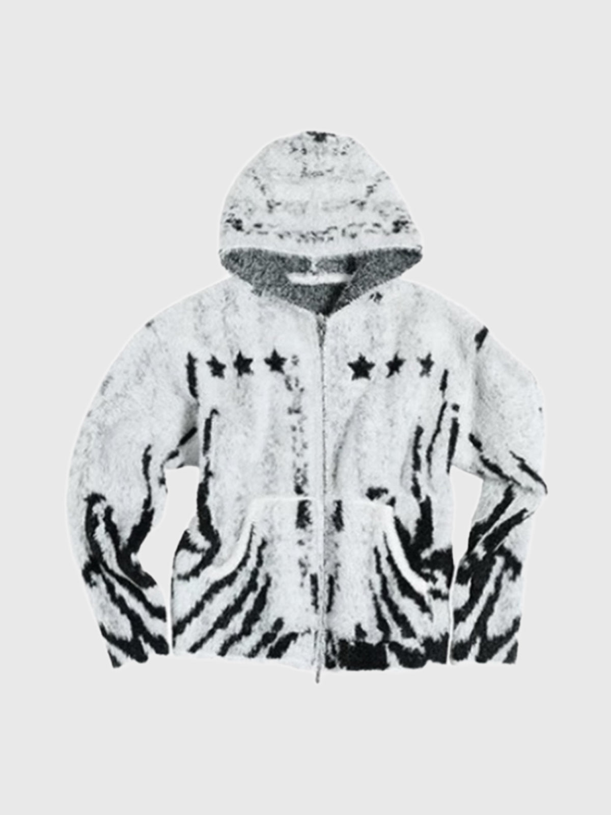 Co-ed Dorm Baggy Star Pattern Knit Zip-up Hoodie - Grey