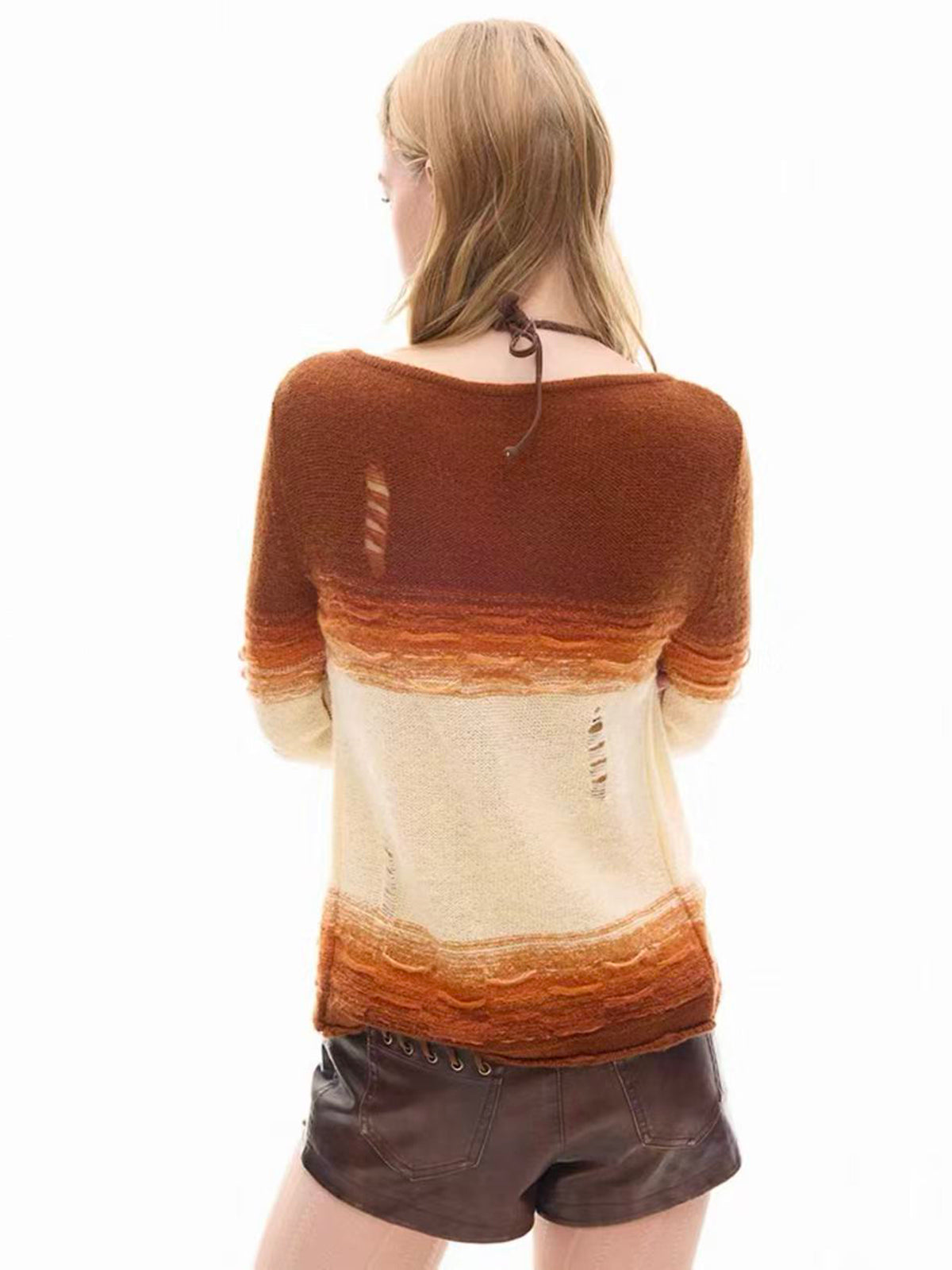 Brick Lane Skimming Ombre Long Sleeve Knit Top - Brown