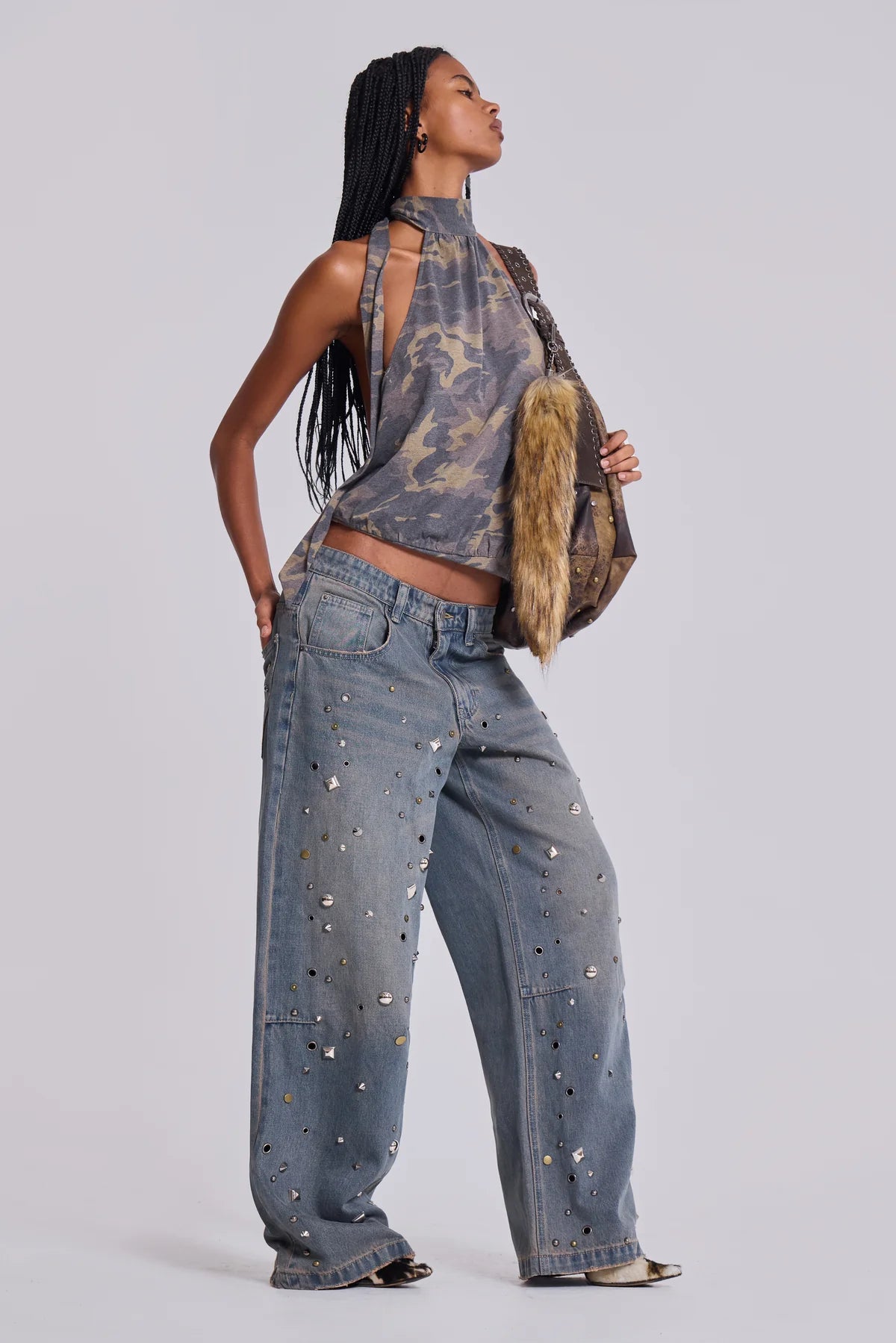 Co-ed Dorm Wide-leg Classic Washed Denim Maxi Pants - Blue