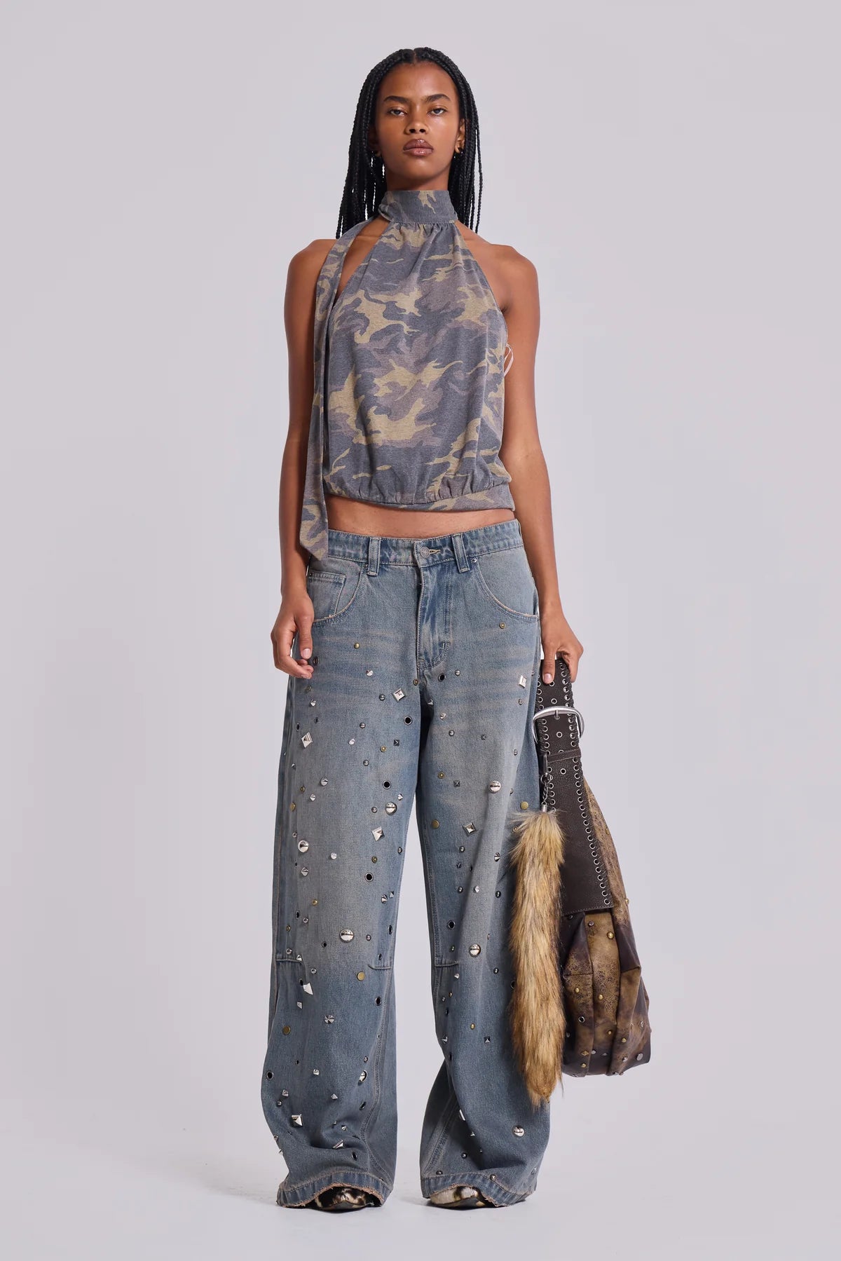 Co-ed Dorm Wide-leg Classic Washed Denim Maxi Pants - Blue