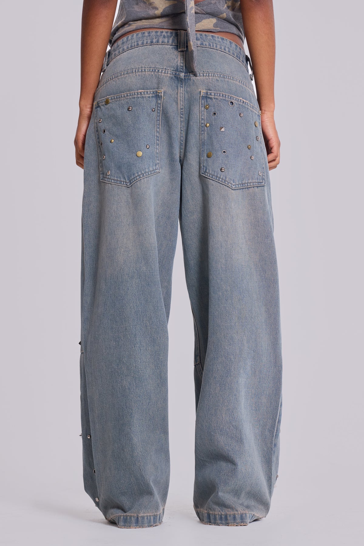 Co-ed Dorm Wide-leg Classic Washed Denim Maxi Pants - Blue