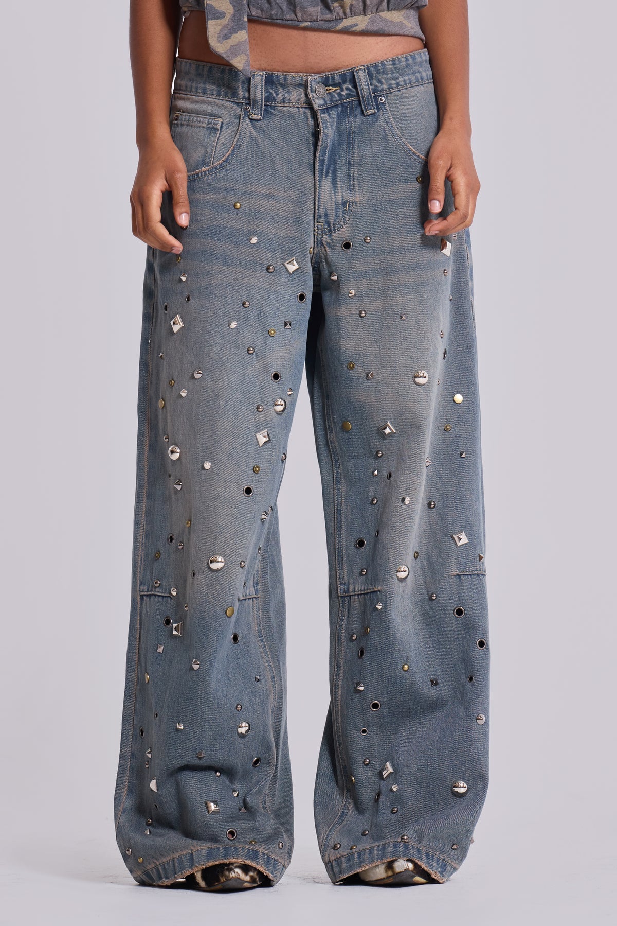 Co-ed Dorm Wide-leg Classic Washed Denim Maxi Pants - Blue