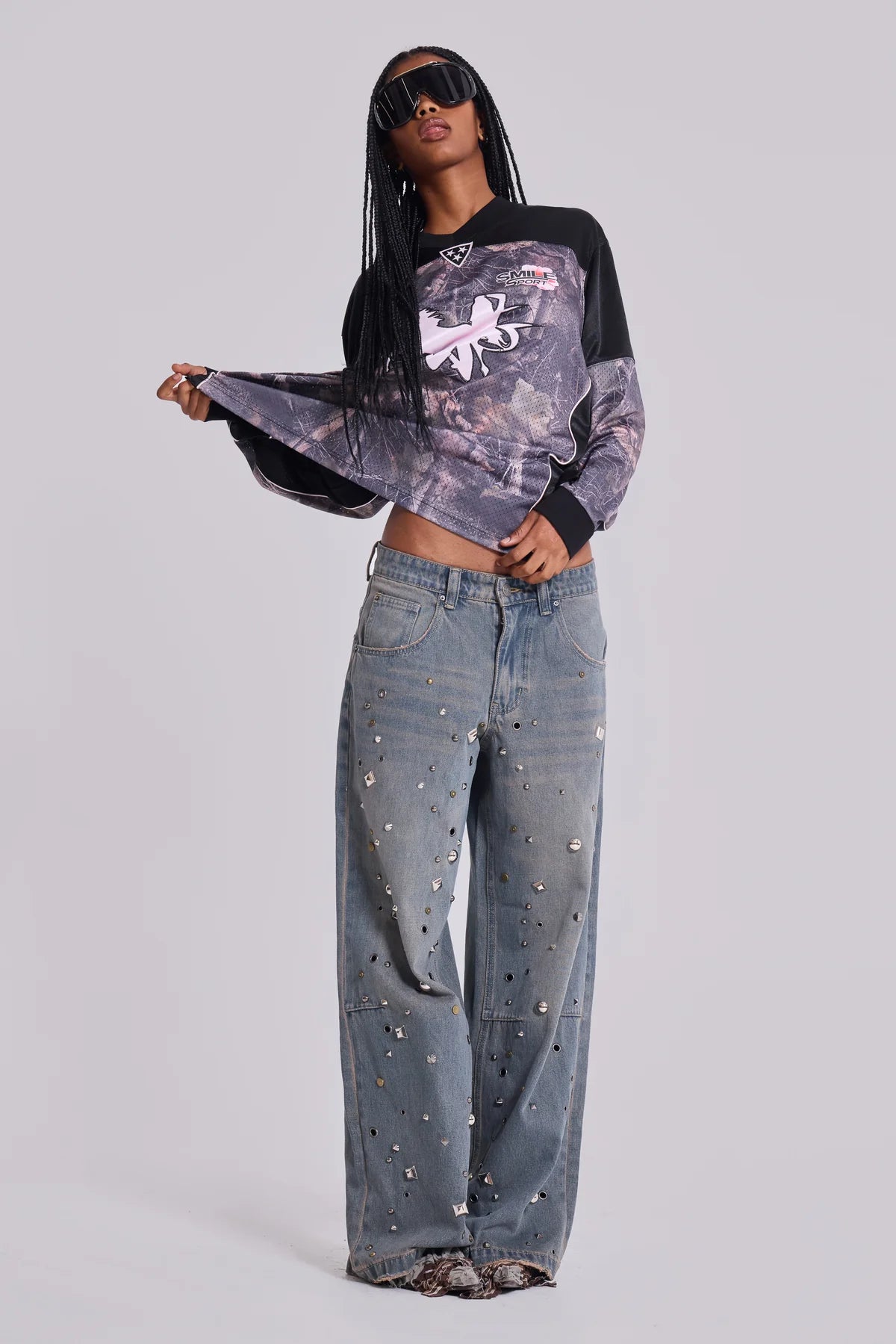 Co-ed Dorm Wide-leg Classic Washed Denim Maxi Pants - Blue