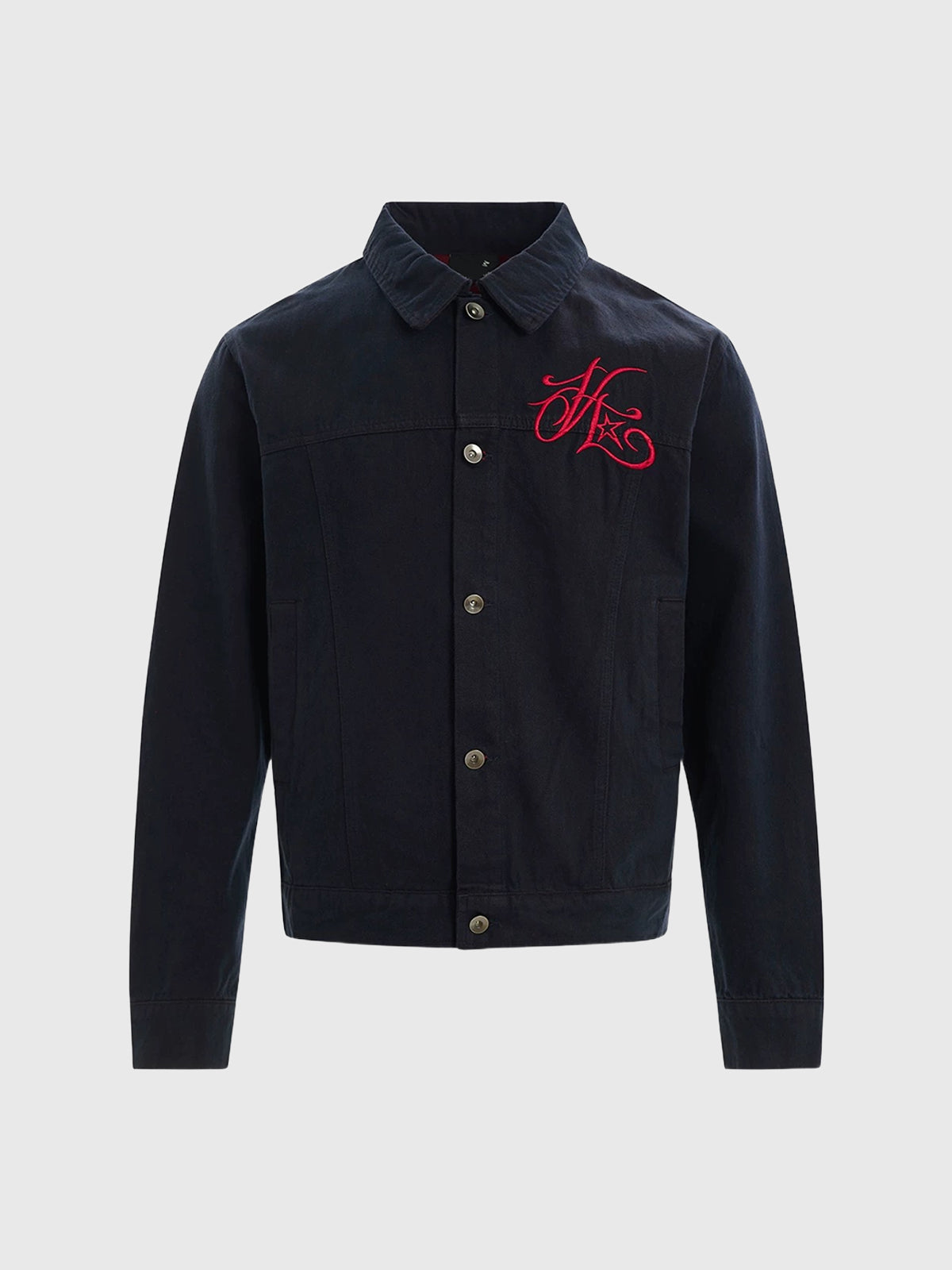 Co-ed Dorm Baggy Embroidered Workwear Jacket - Black