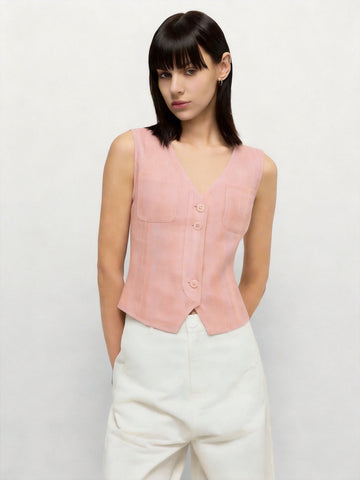 Earth Scholar Linen Vest - Rose Pink