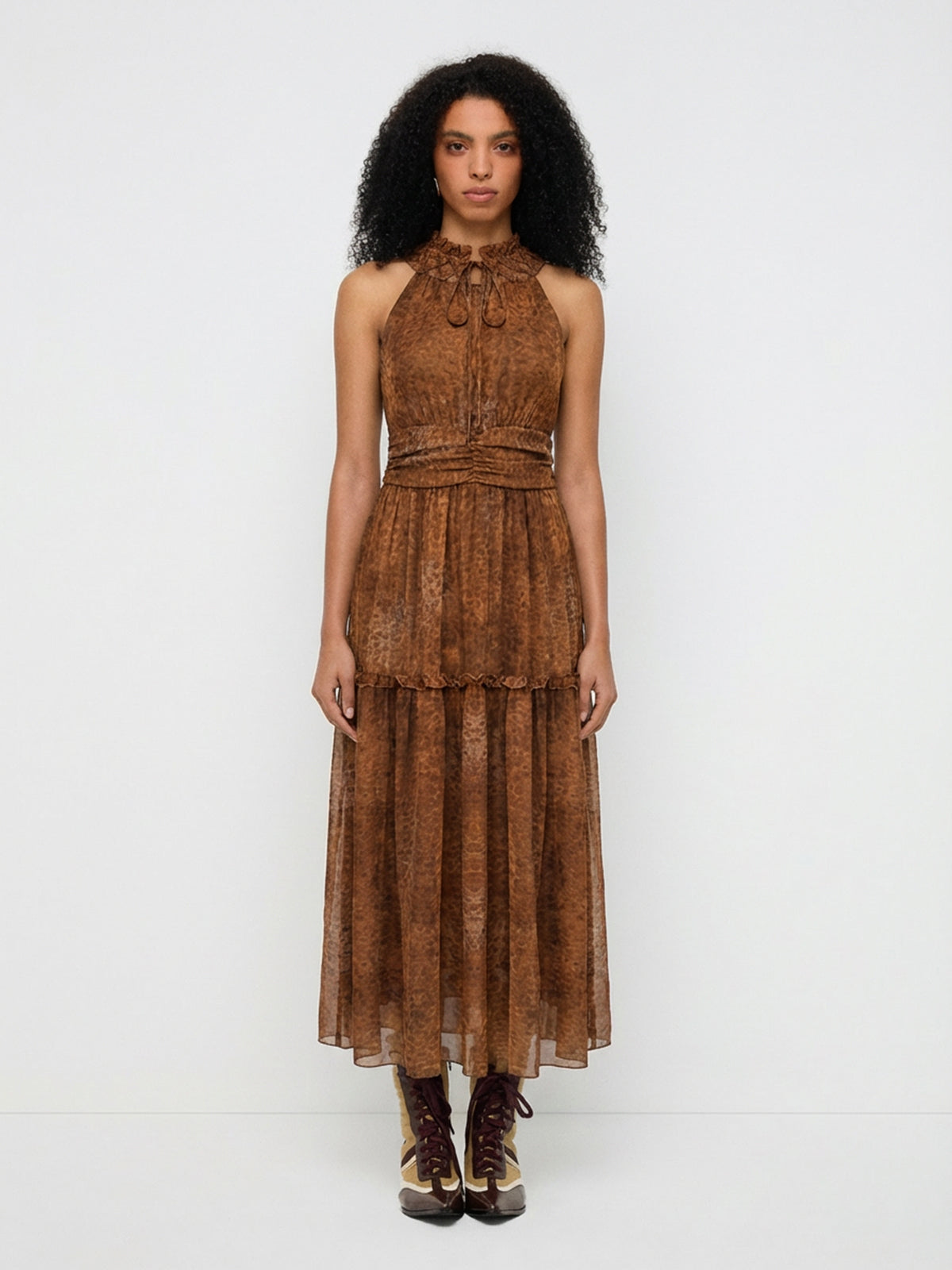 Top Line Leopard Halter Maxi Dress – Rust Gold