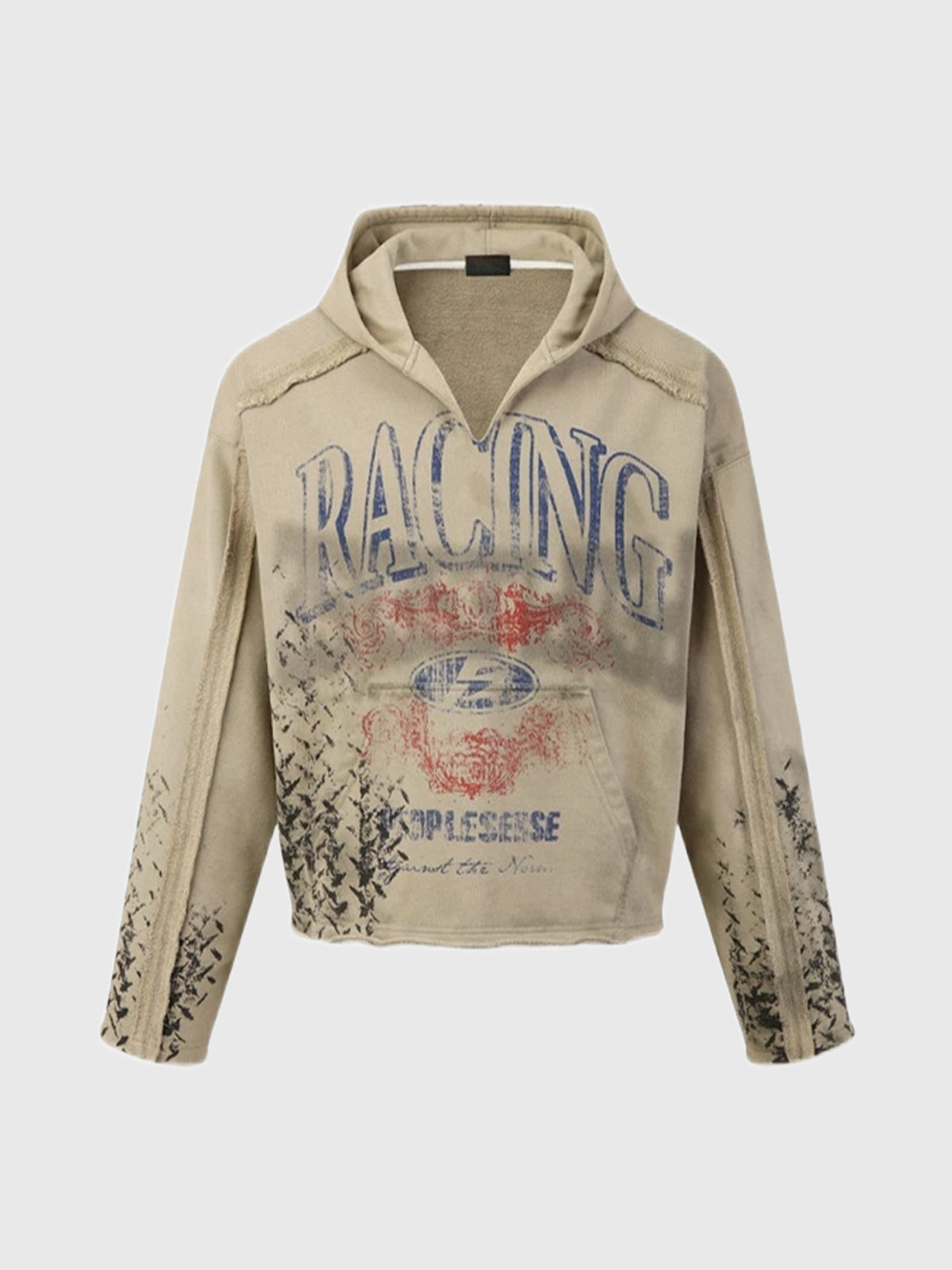 Co-ed Dorm Baggy Distressed Graphic Hoodie - Brown