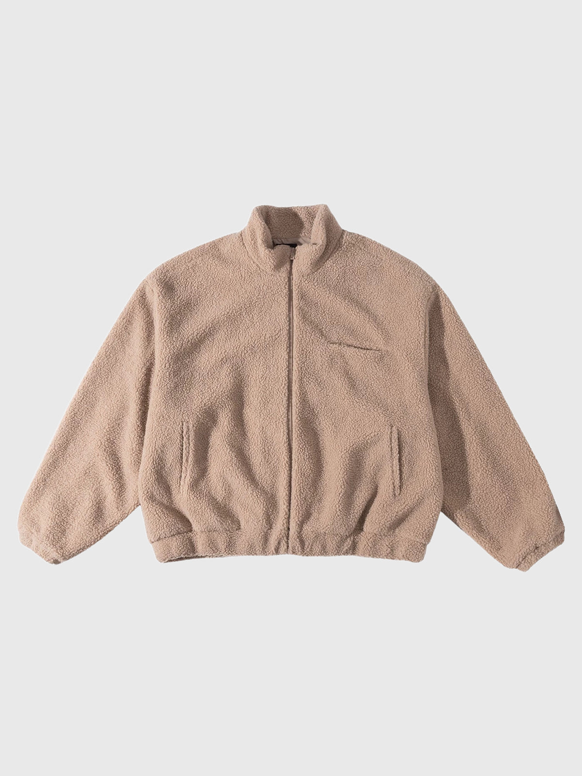 Co-ed Dorm Baggy Fleece Stand-Collar Jacket - Beige