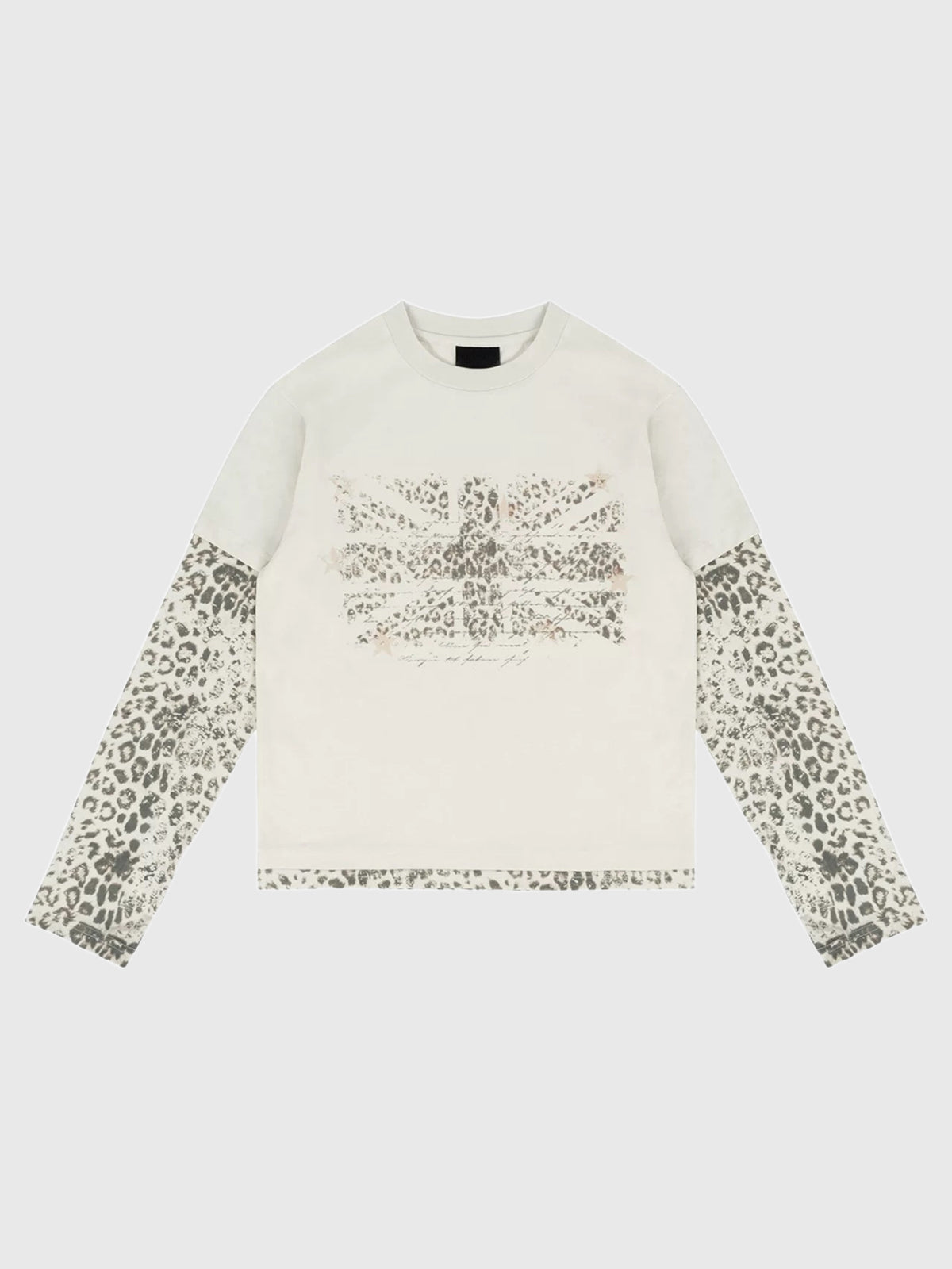 Co-ed Dorm Baggy Leopard Sleeve Graphic Sweatshirt - White