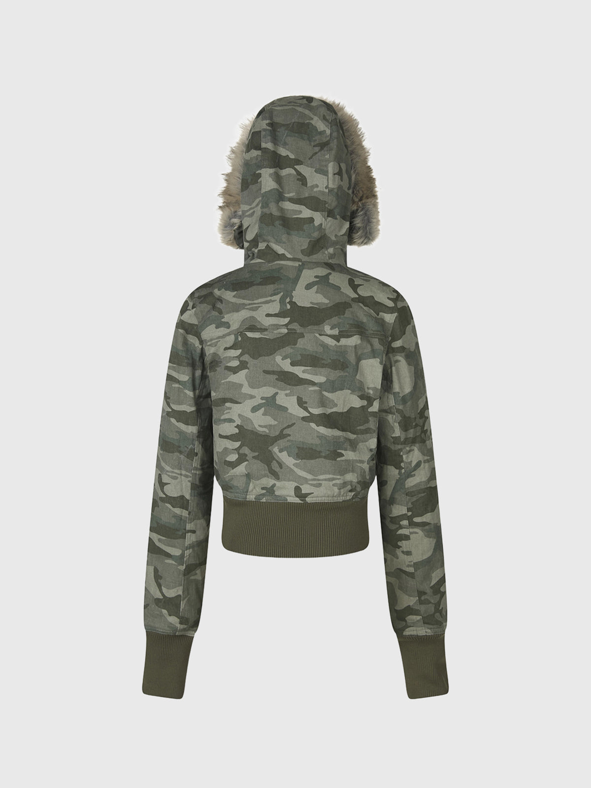 Co-ed Dorm Skimming Camouflage Faux-Fur Hooded Coat - Green