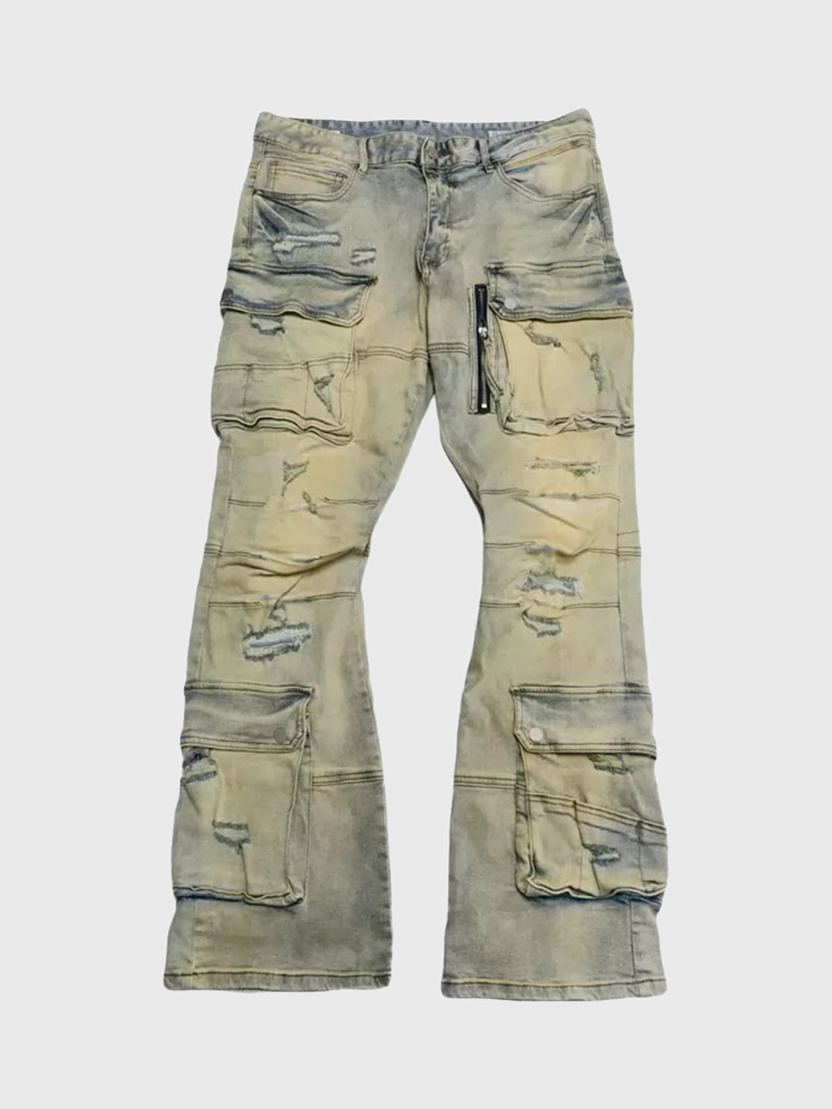 Co-ed Dorm Wide-leg Washed Multi-Pocket Cargo Pants - Beige
