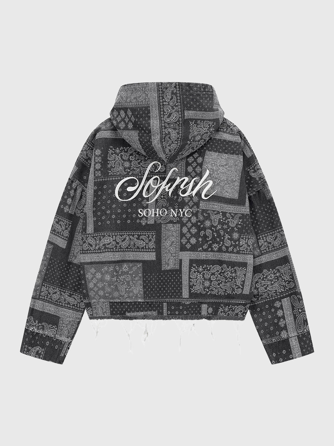 Co-ed Dorm Baggy Paisley Printed Zip-up Hoodie - Black