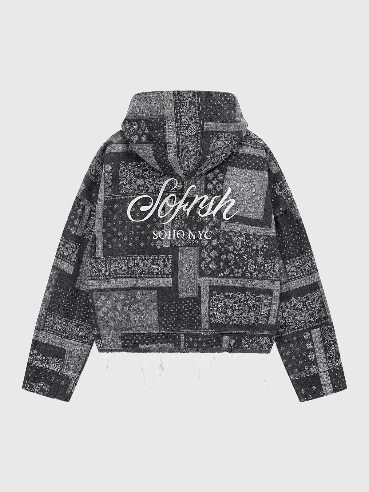 Co-ed Dorm Baggy Paisley Printed Zip-up Hoodie - Black