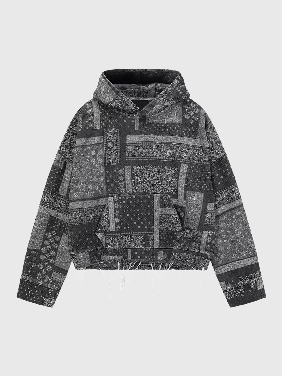 Co-ed Dorm Baggy Paisley Printed Zip-up Hoodie - Black