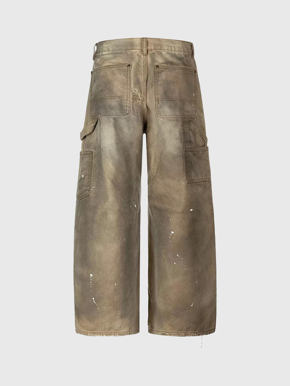 Co-ed Dorm Wide-leg Distressed Mud-Wash Cargo Pants - Beige