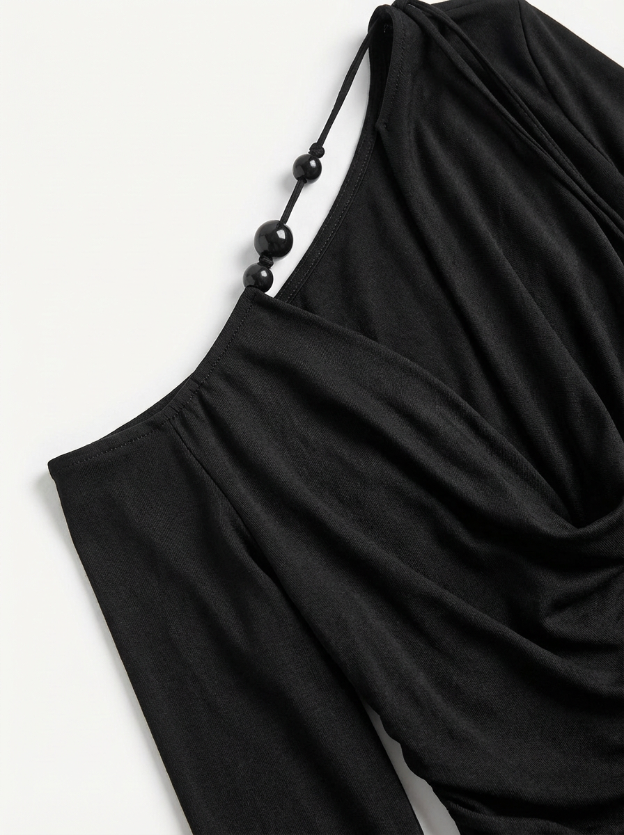 One Shoulder Out of Respect Sleeve Top - All Black
