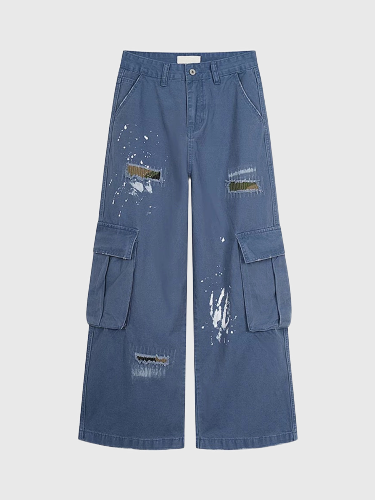 Co-ed Dorm Wide-leg Distressed Cargo Pants - Blue