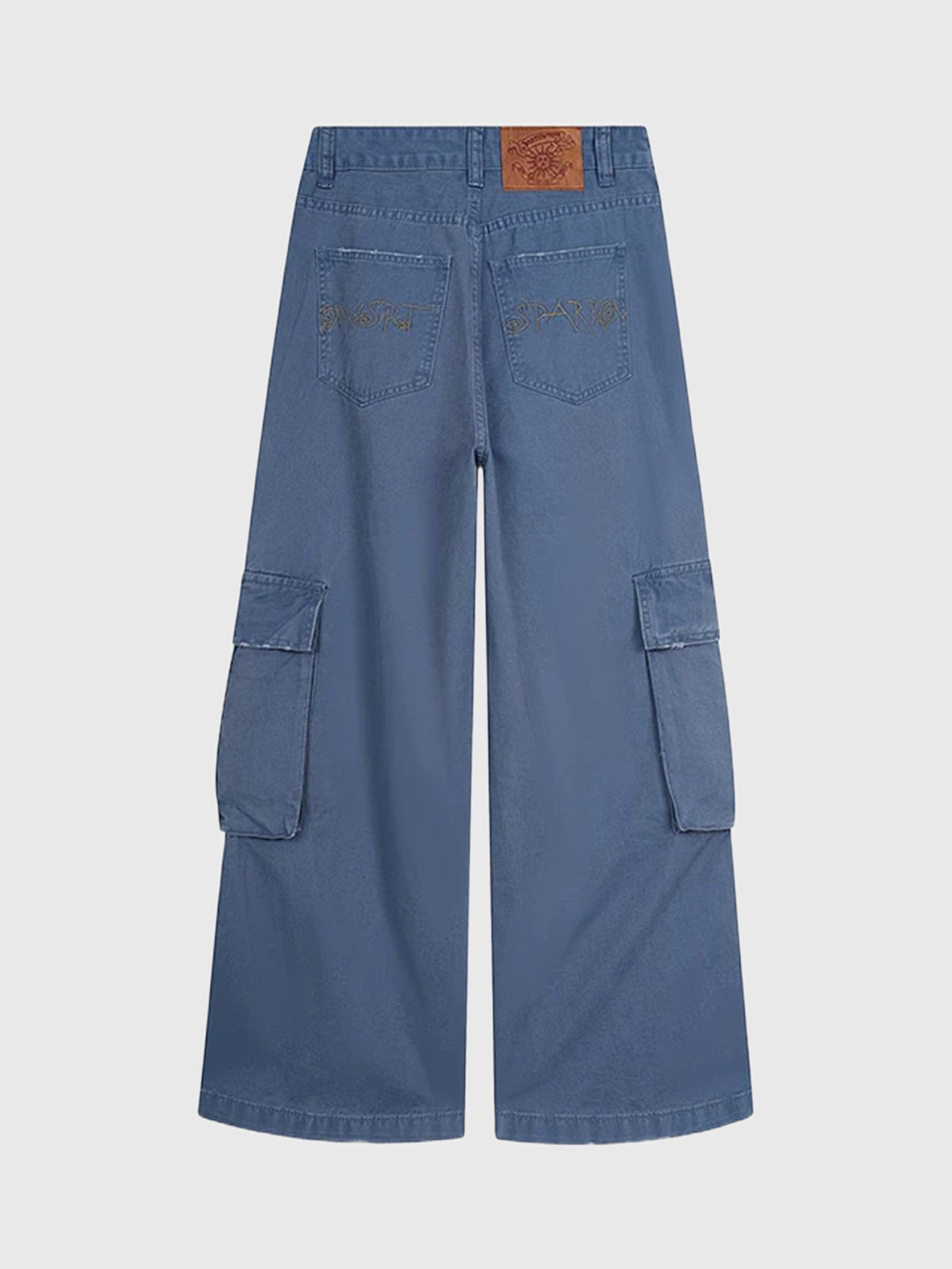 Co-ed Dorm Wide-leg Distressed Cargo Pants - Blue