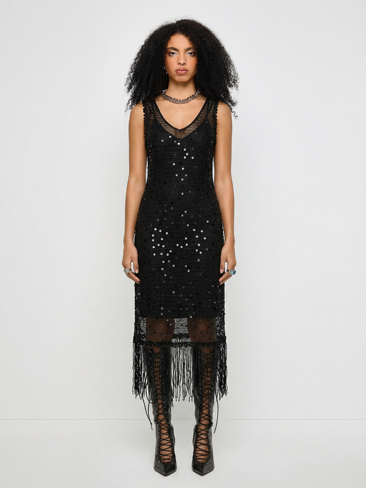 Clear Intent Sheer Column Maxi Dress – Ink Black