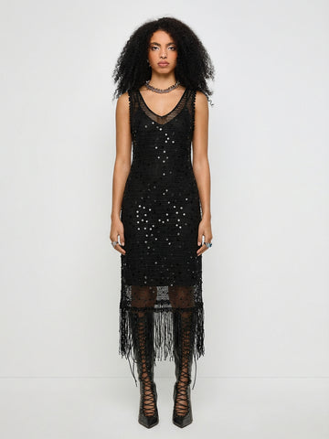 Clear Intent Sheer Column Maxi Dress – Ink Black