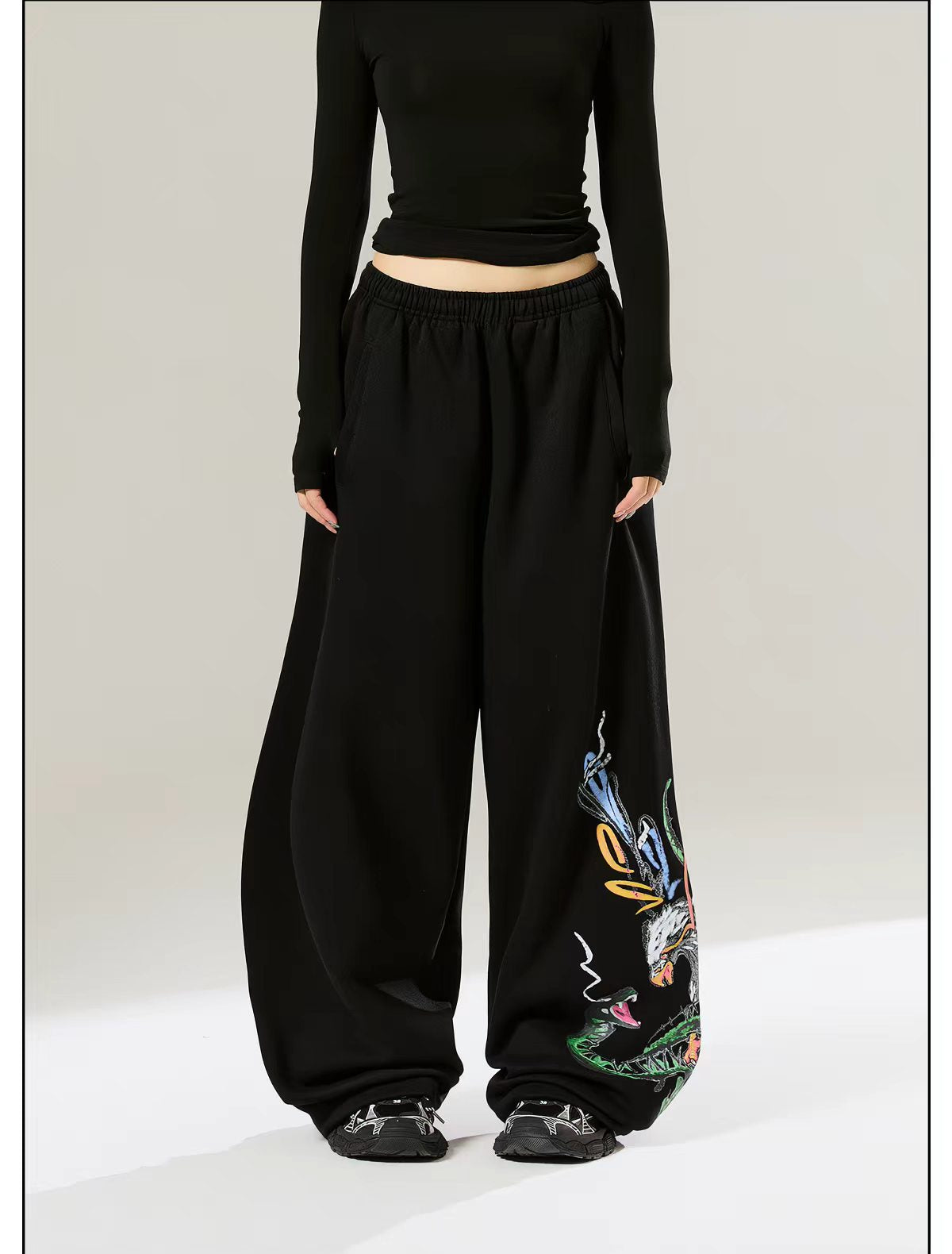 Weekday Outdoor Wide-leg Graphic Print Parachute Maxi Pants - Black