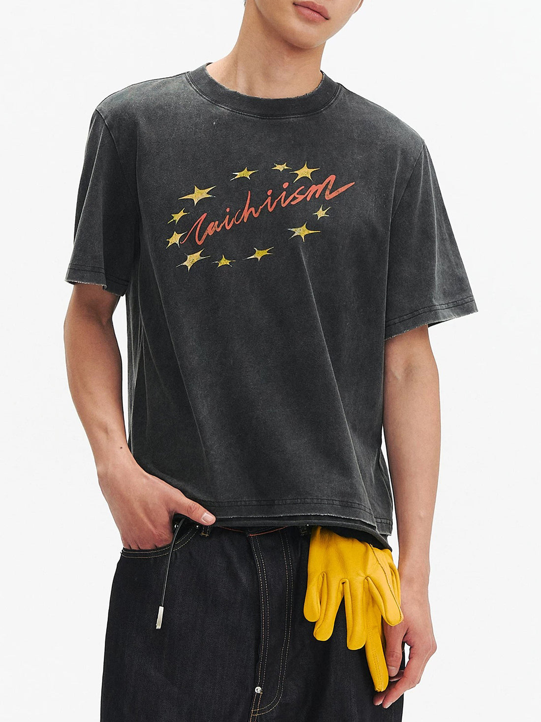 Co-ed Dorm Baggy Washed Star Graphic Tee - Grey