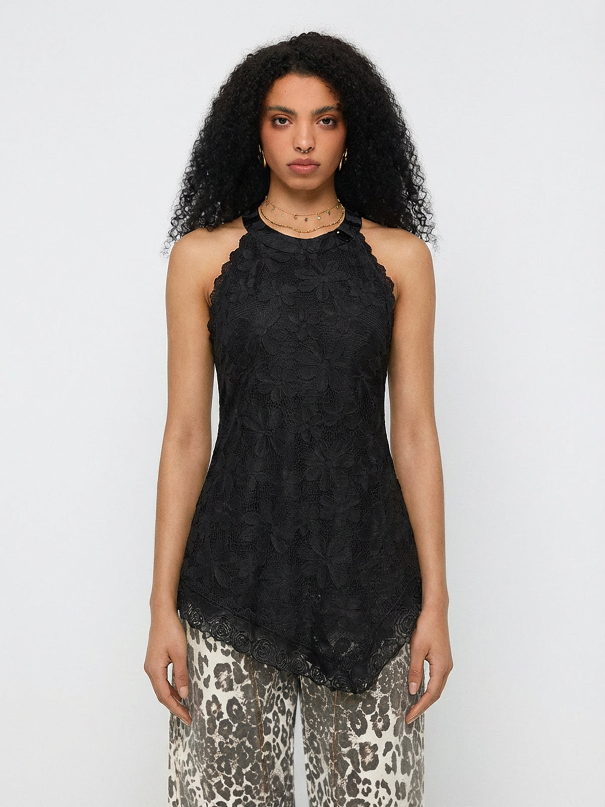 Hold Me Twice Lace Halter Tank – Coal Black