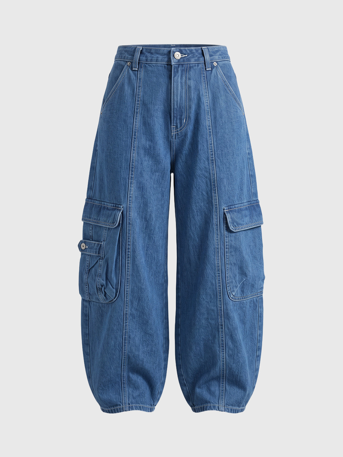 Co-ed Dorm Wide-leg Utility Denim Cargo Pants - Blue
