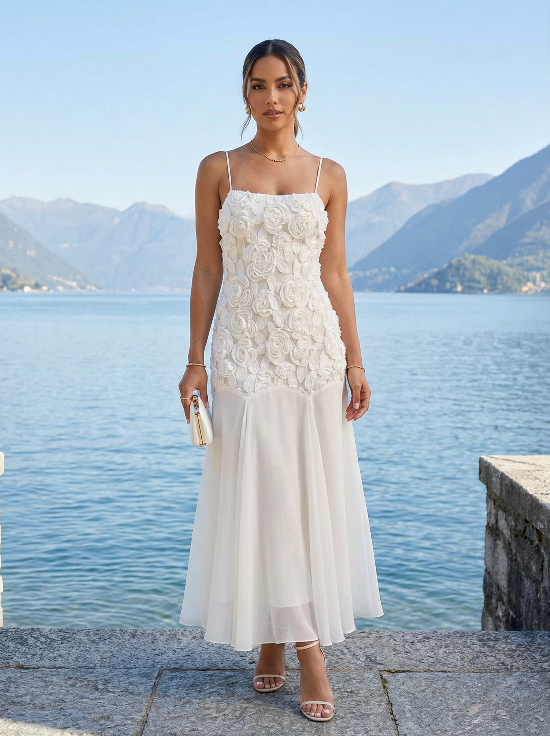 Bloom Frame Lace Dress - Pearl White