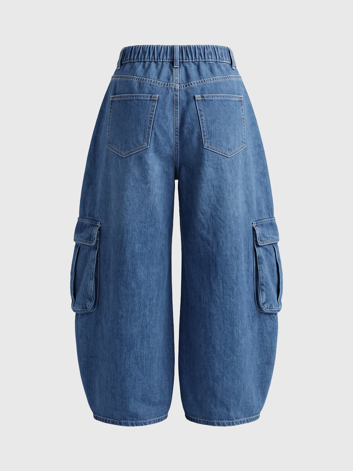 Co-ed Dorm Wide-leg Utility Denim Cargo Pants - Blue