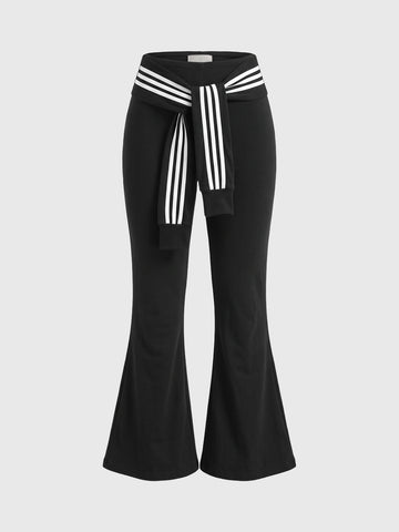 Co-ed Dorm Flared Fold-over Waistband Pants - Black