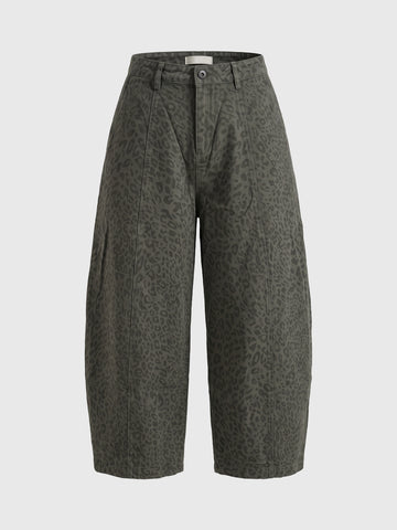 Co-ed Dorm Wide-leg Textured Barrel Pants - Green