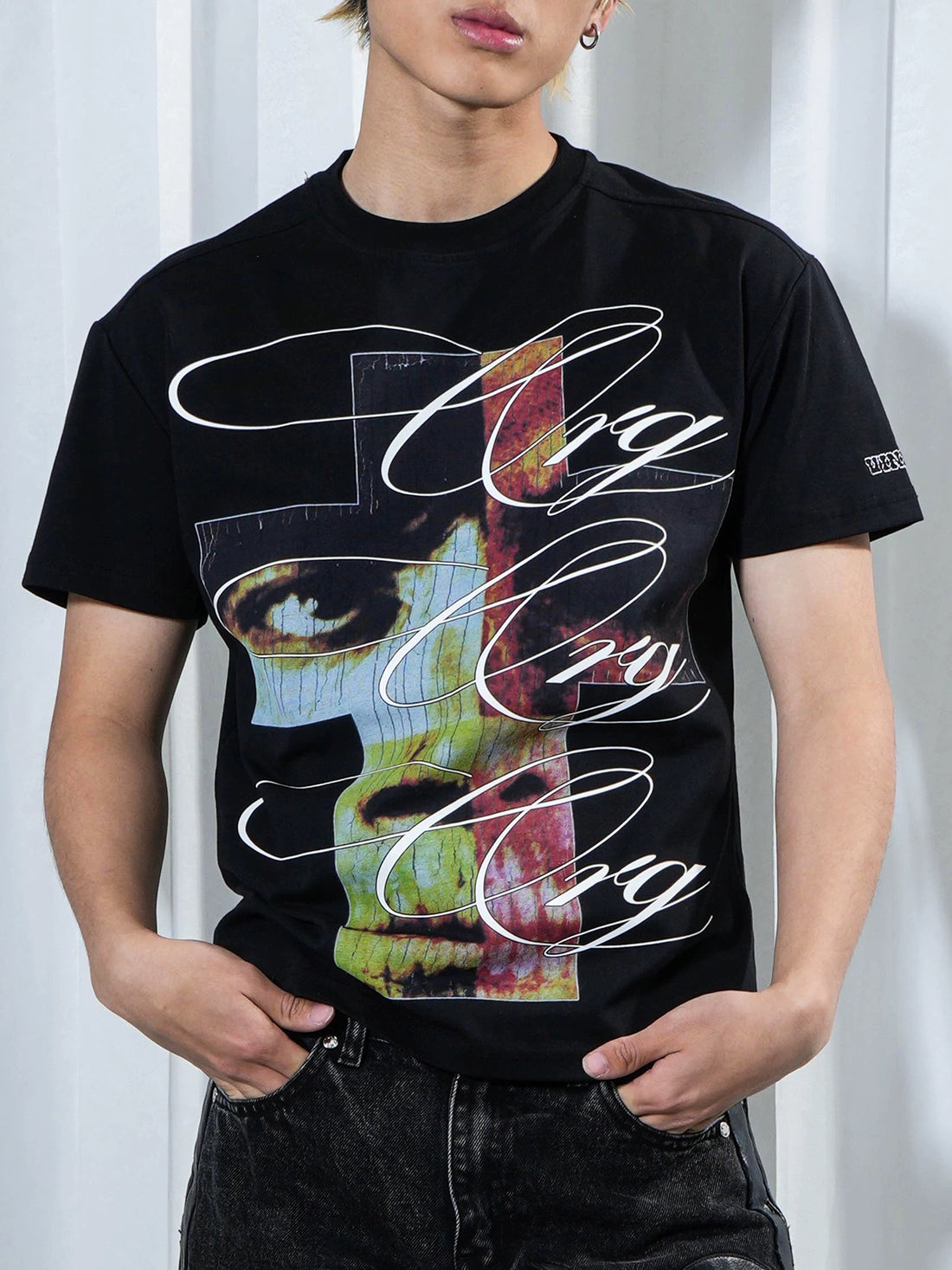 Co-ed Dorm Baggy Graphic Printed Vintage Tee - Black