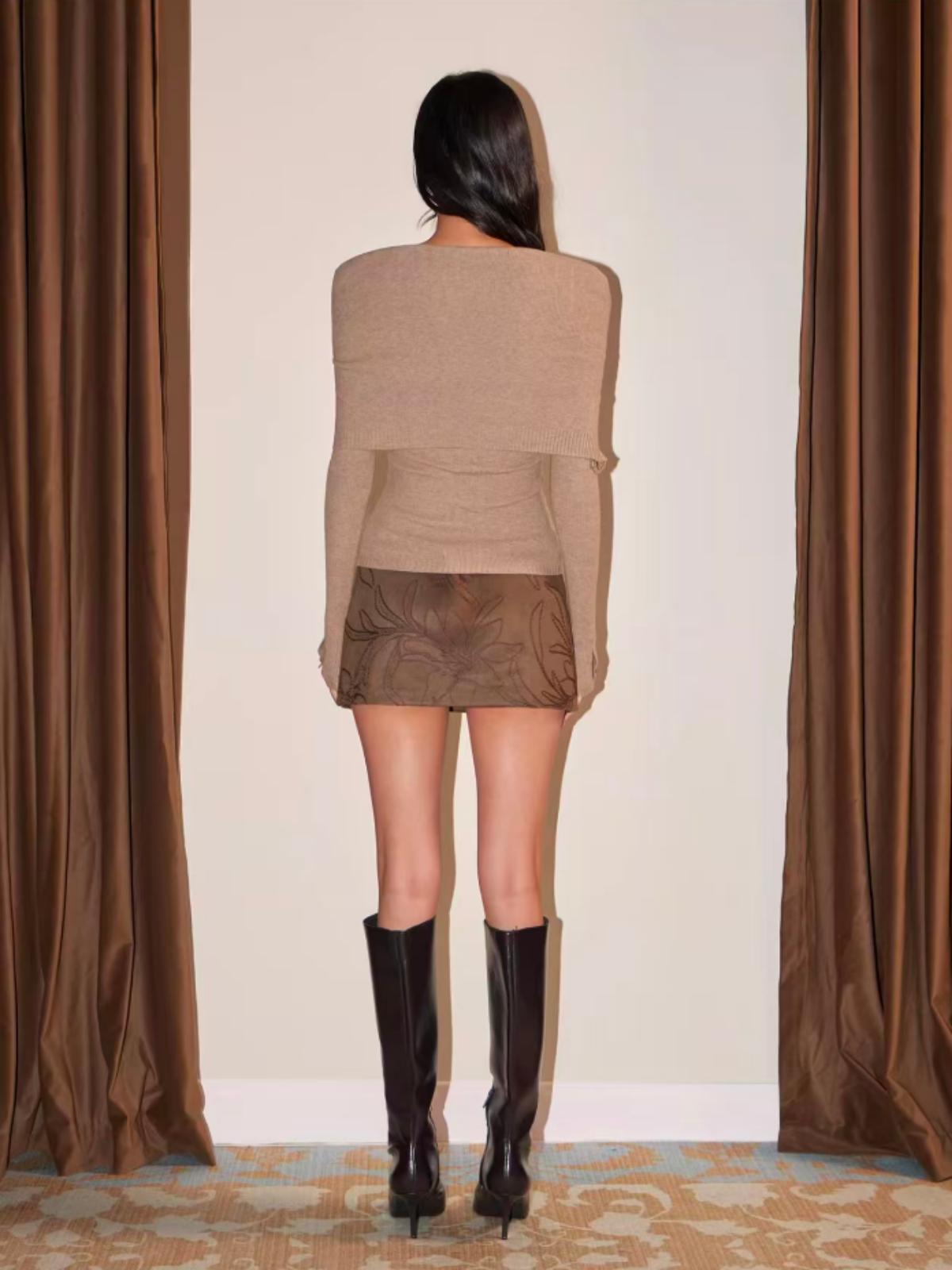 Brick Lane Skimming Boat Neck Long Sleeve Knit Sweater - Oatmeal