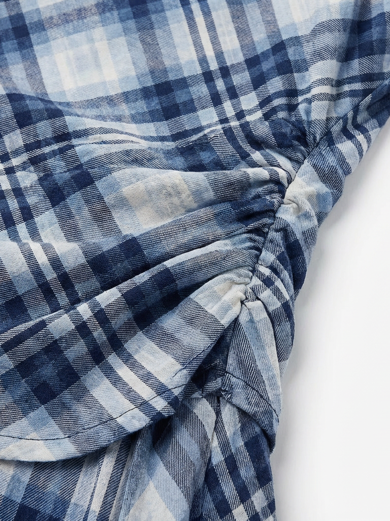 Dolled Office Skimming Check Asymmetric Hem Dress - Blue/White