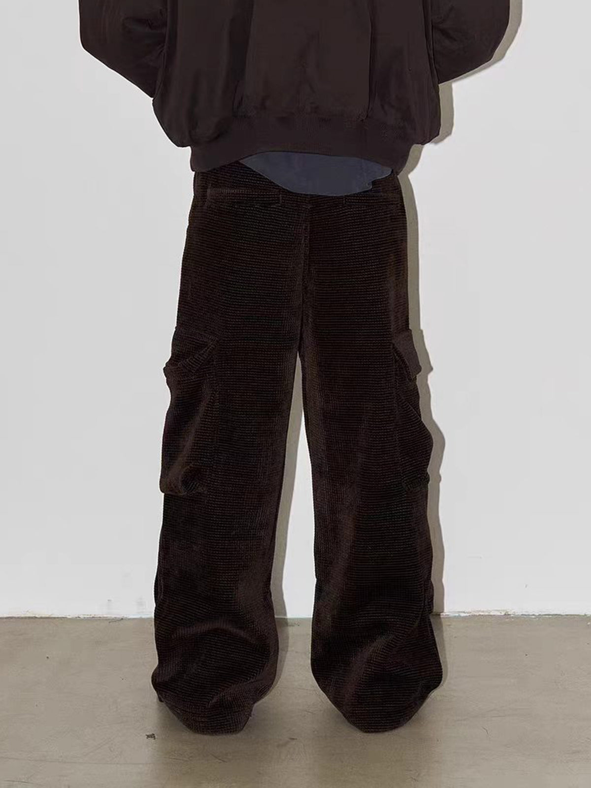Brick Lane Wide-leg Textured Pattern Casual Maxi Pants - Black