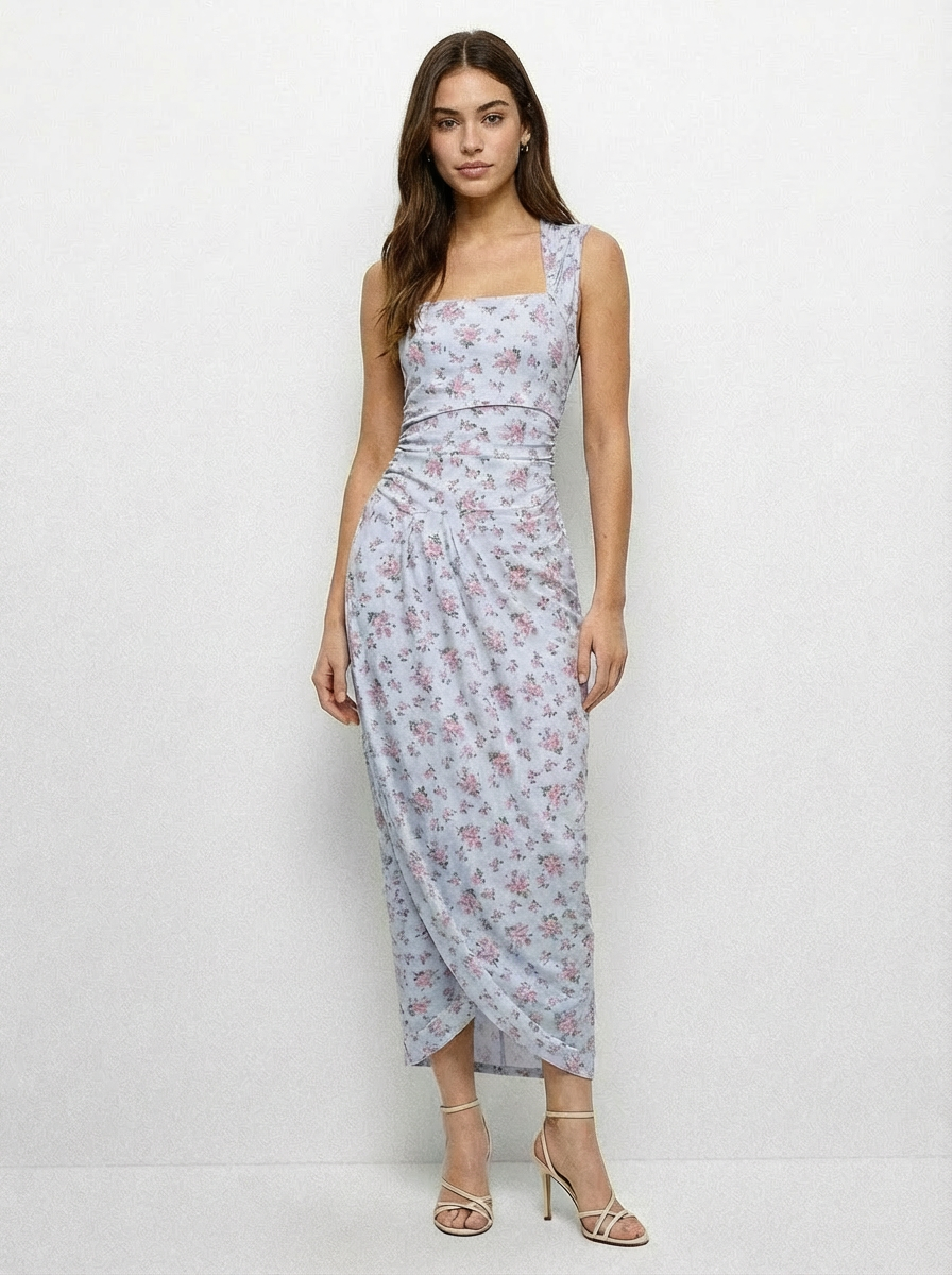 Sky Garden Waist Dress - Powder Blue