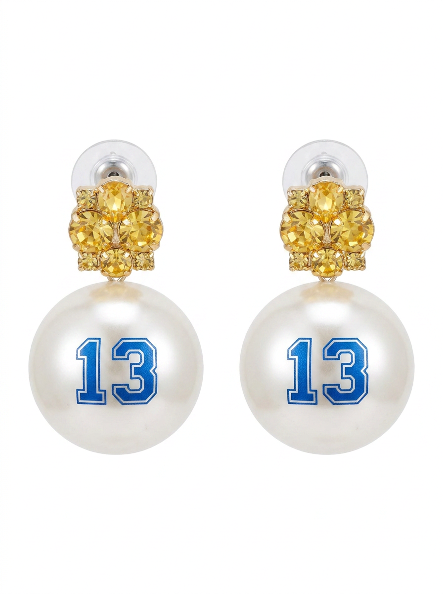 Brick Lane Y2K Number 13 Pearl Stud Earrings - White