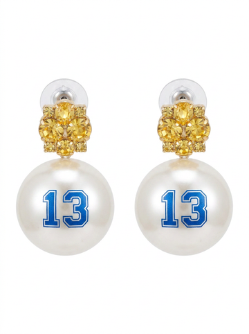 Brick Lane Y2K Number 13 Pearl Stud Earrings - White
